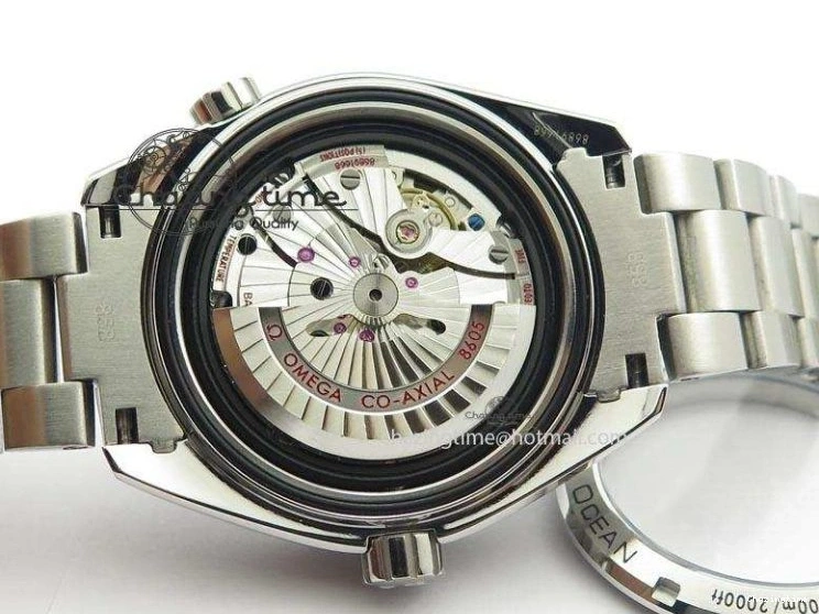 0523 Planet Ocean GMT 43.5mm V6F Goodplanet Orange Marker Blue Dial On SS Bracelet A ModernLook 8215